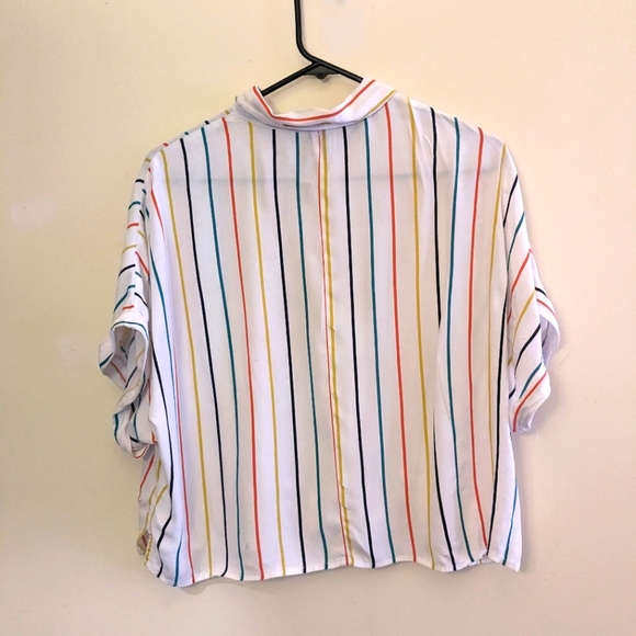 Large Forever21 Collared Colorful Pinstripe Cropped Shirt - Picture 2 of 2